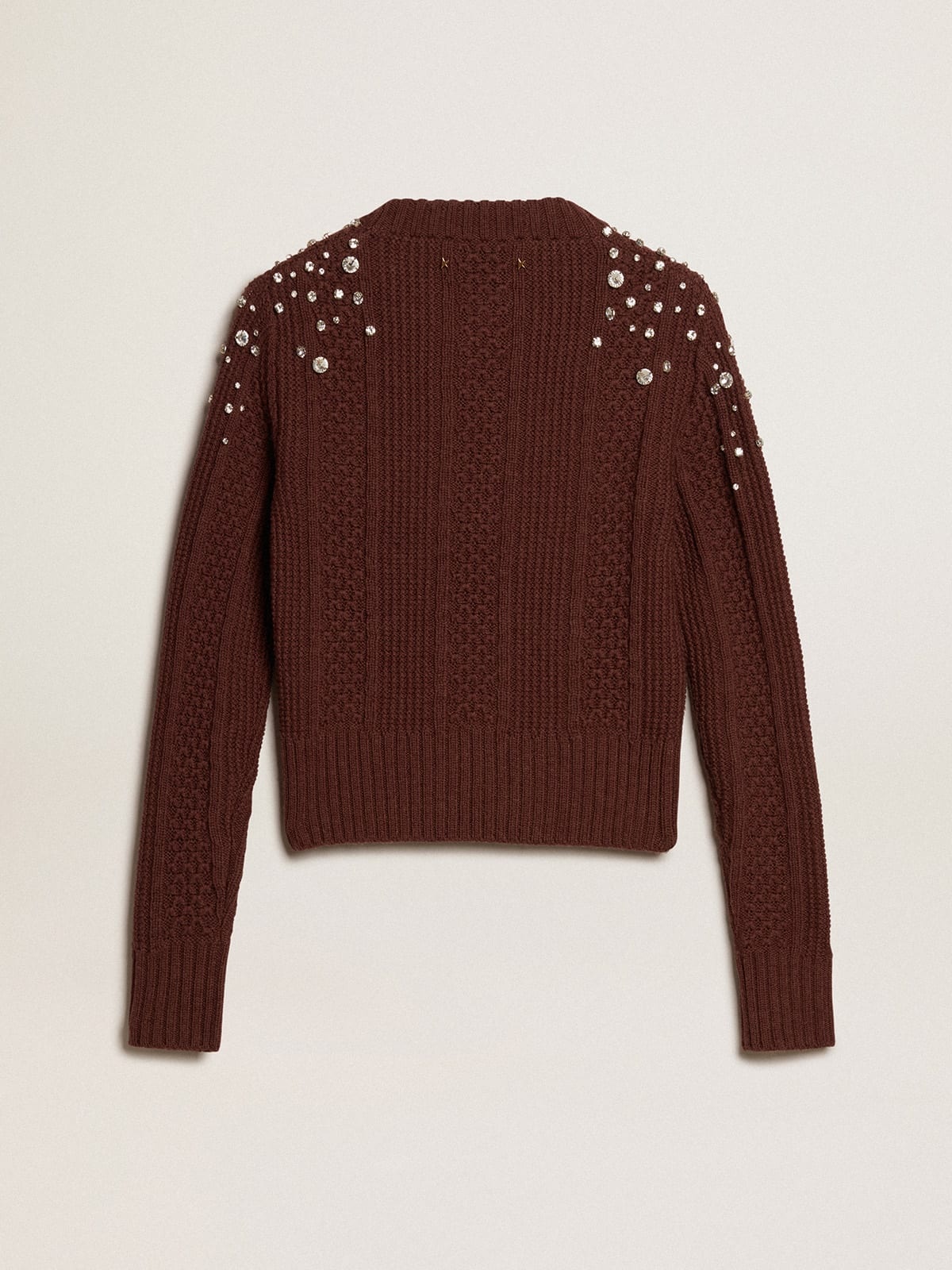 Cropped sweater in burgundy wool with crystals - 6