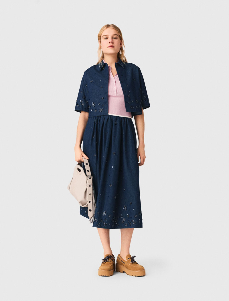 maje Embroidered cropped denim shirt outlook