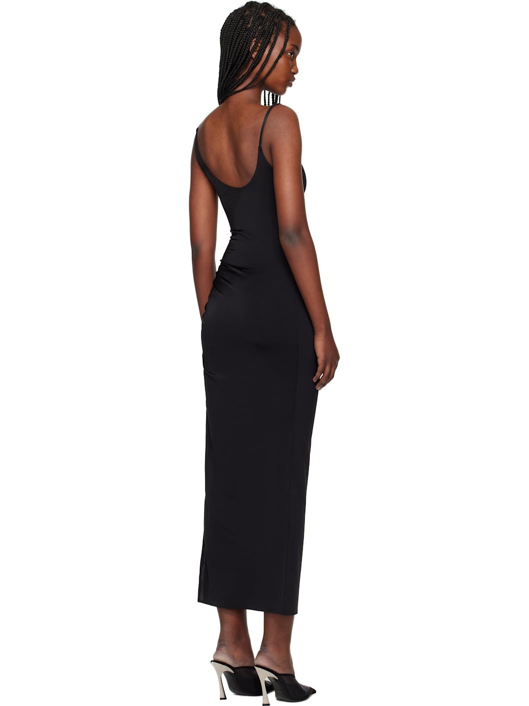 Black Asymetrical Buckled Strap Midi Dress - 3