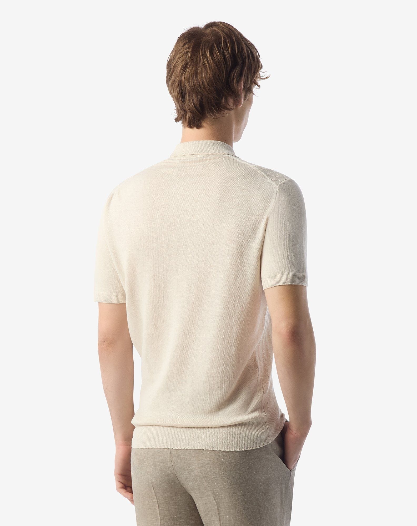 Sandy beige pure linen polo shirt - 3