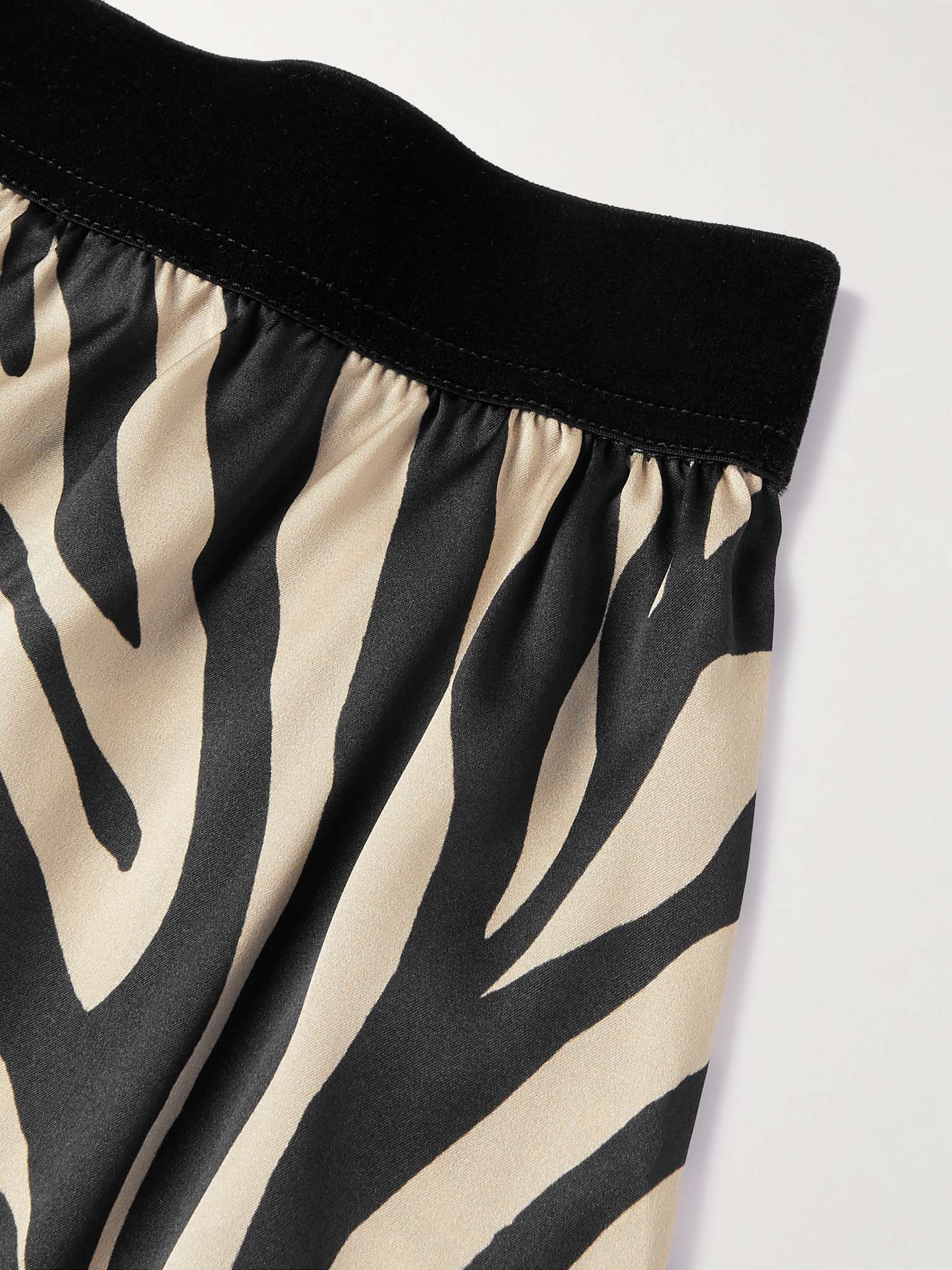 Velvet-Trimmed Zebra-Print Stretch-Silk Satin Boxer Shorts - 2