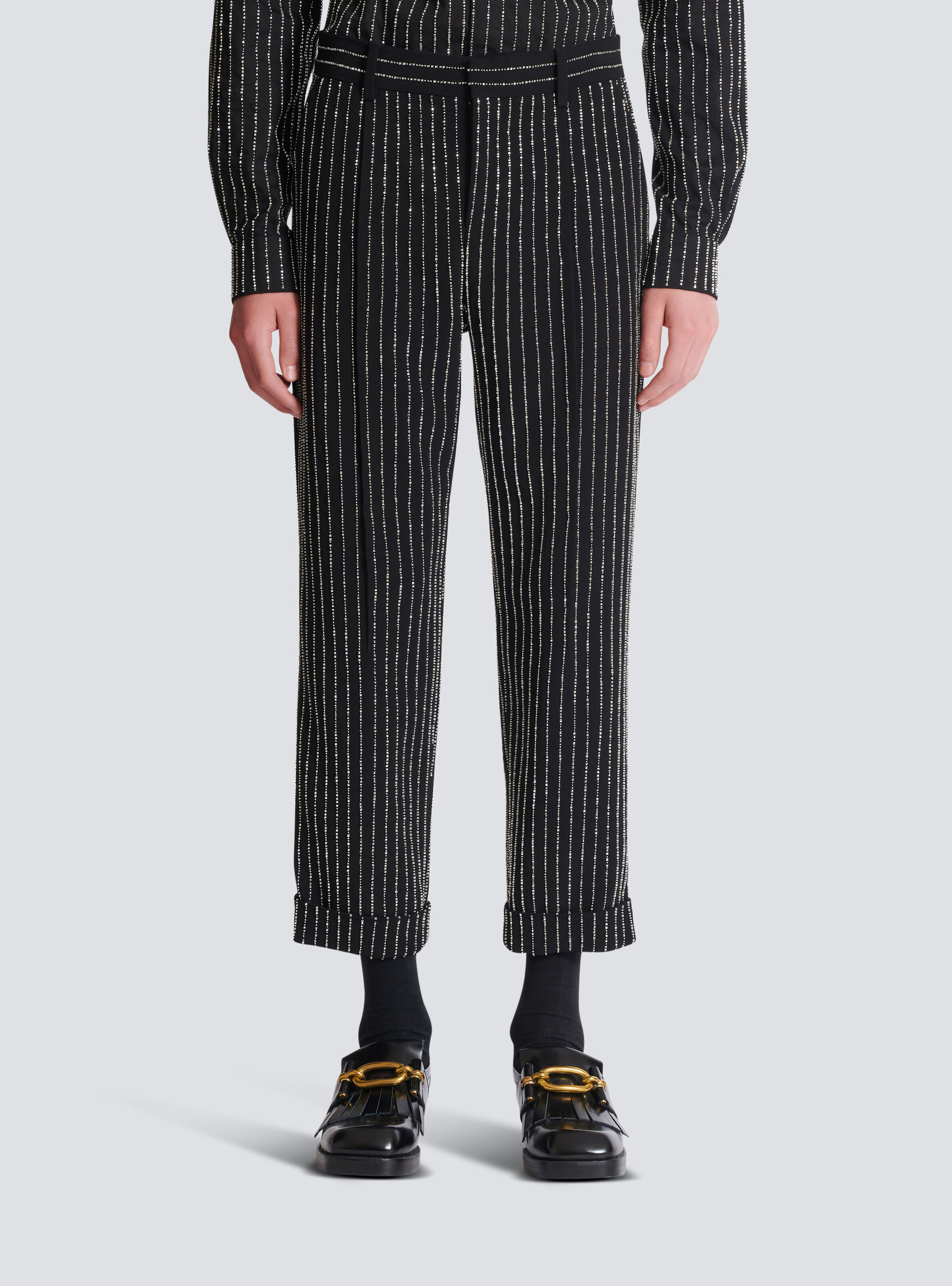 Straight-leg trousers with crystal stripes - 5