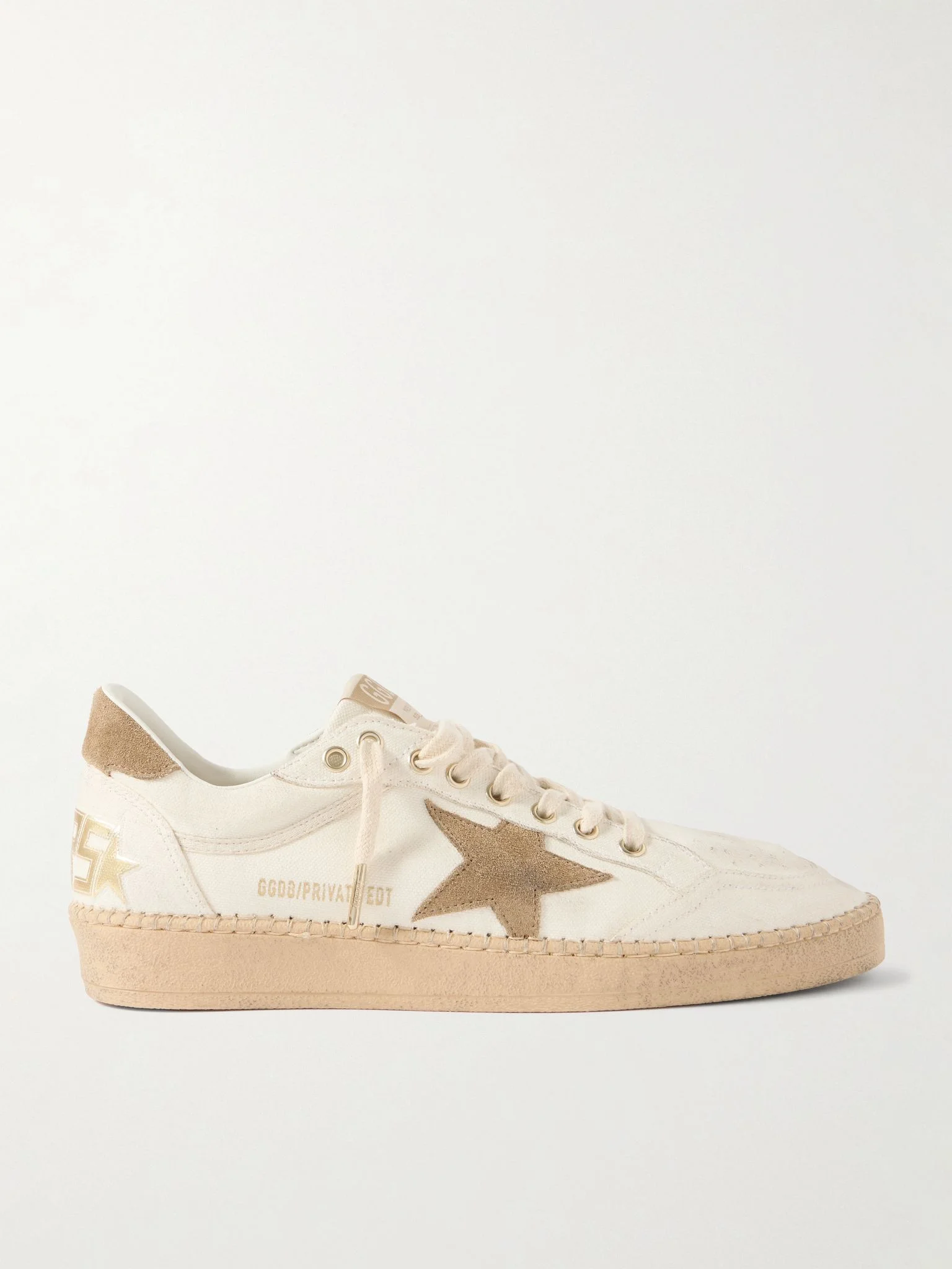 Ball Star Distressed Suede-Trimmed Canvas Sneakers Off-white - 1