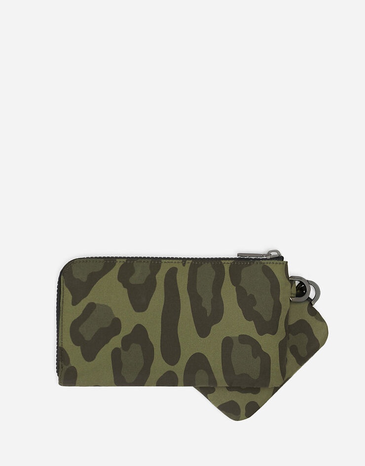 Nylon multi-purpose kit with leopard print against a green background and branded plate - 3