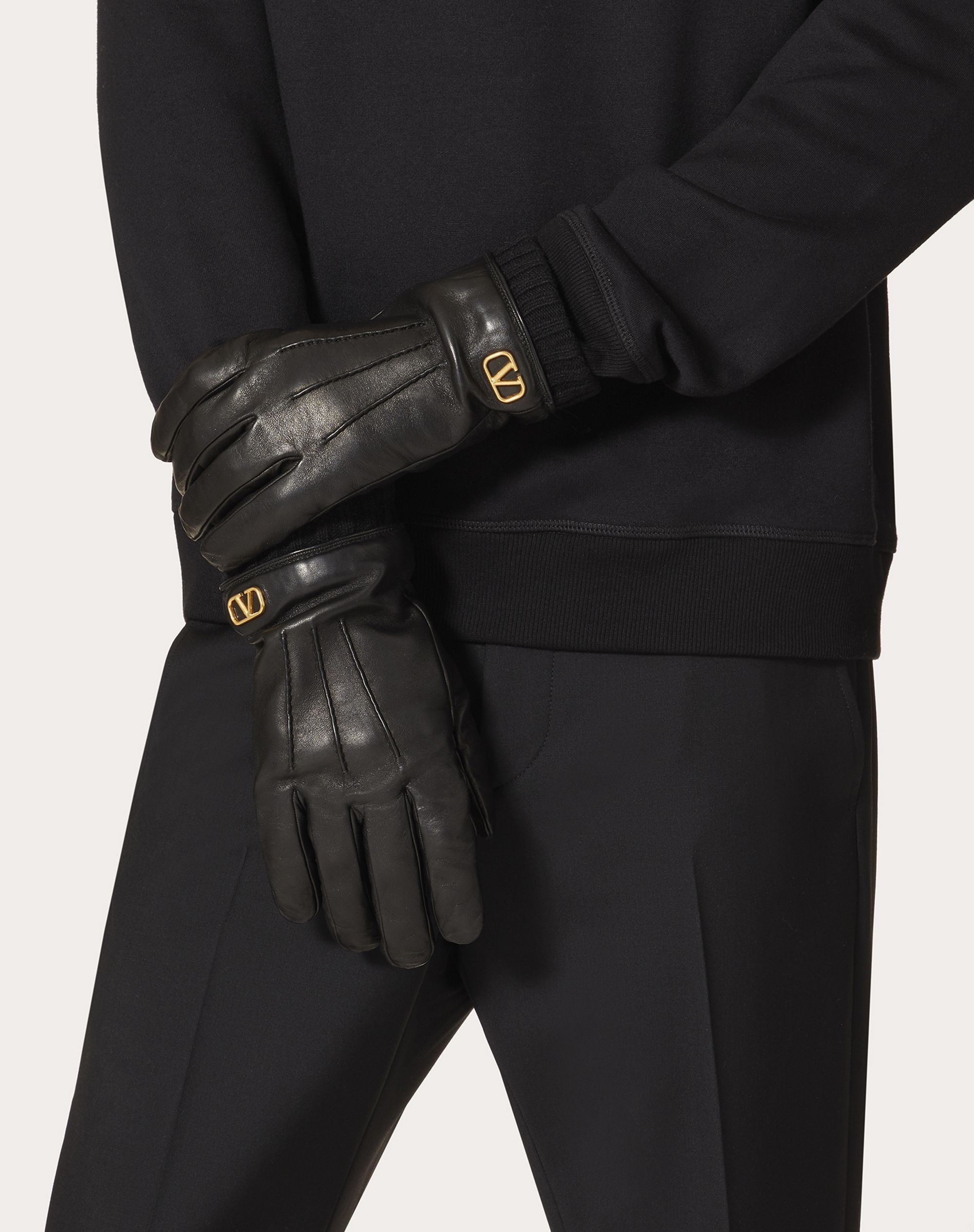 VLogo Signature leather gloves - 4