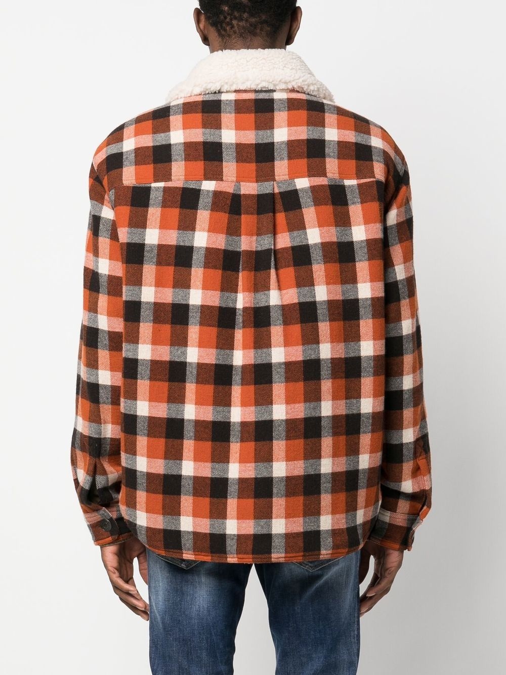 check-print shearling jacket - 4