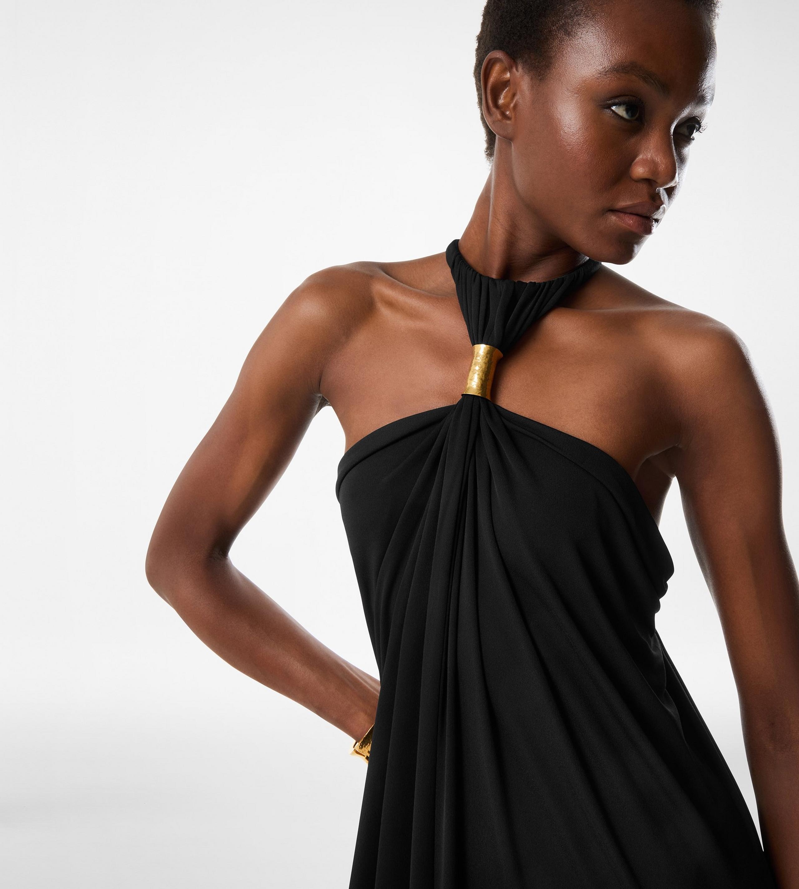 HALTERNECK EVENING DRESS WITH METAL HARDWARE DETAIL - 2