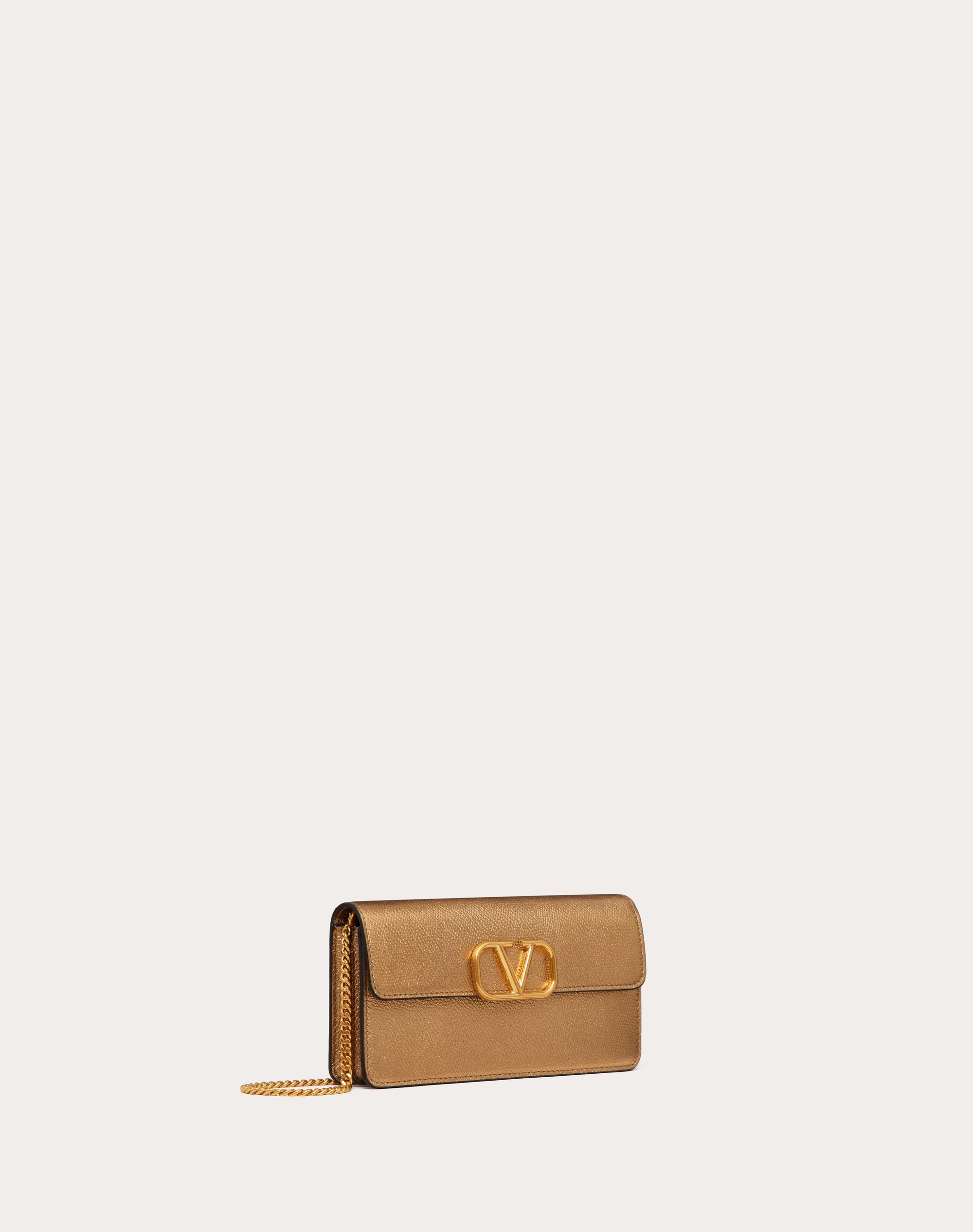 VLOGO SIGNATURE METALLIC GRAINY CALFSKIN WALLET WITH CHAIN - 3