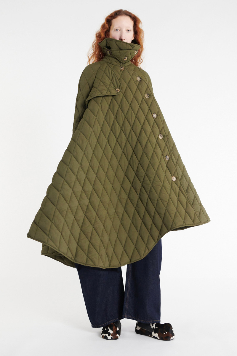 LONG QUILTED TRENCH DARK KHAKI GREEN 1