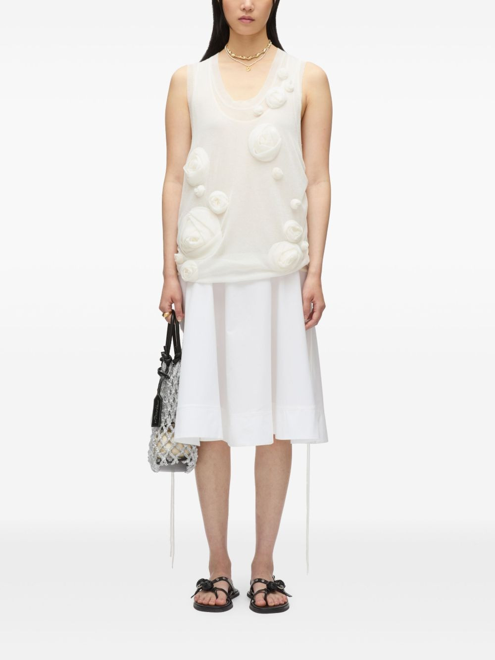 floral-appliqué midi dress - 2