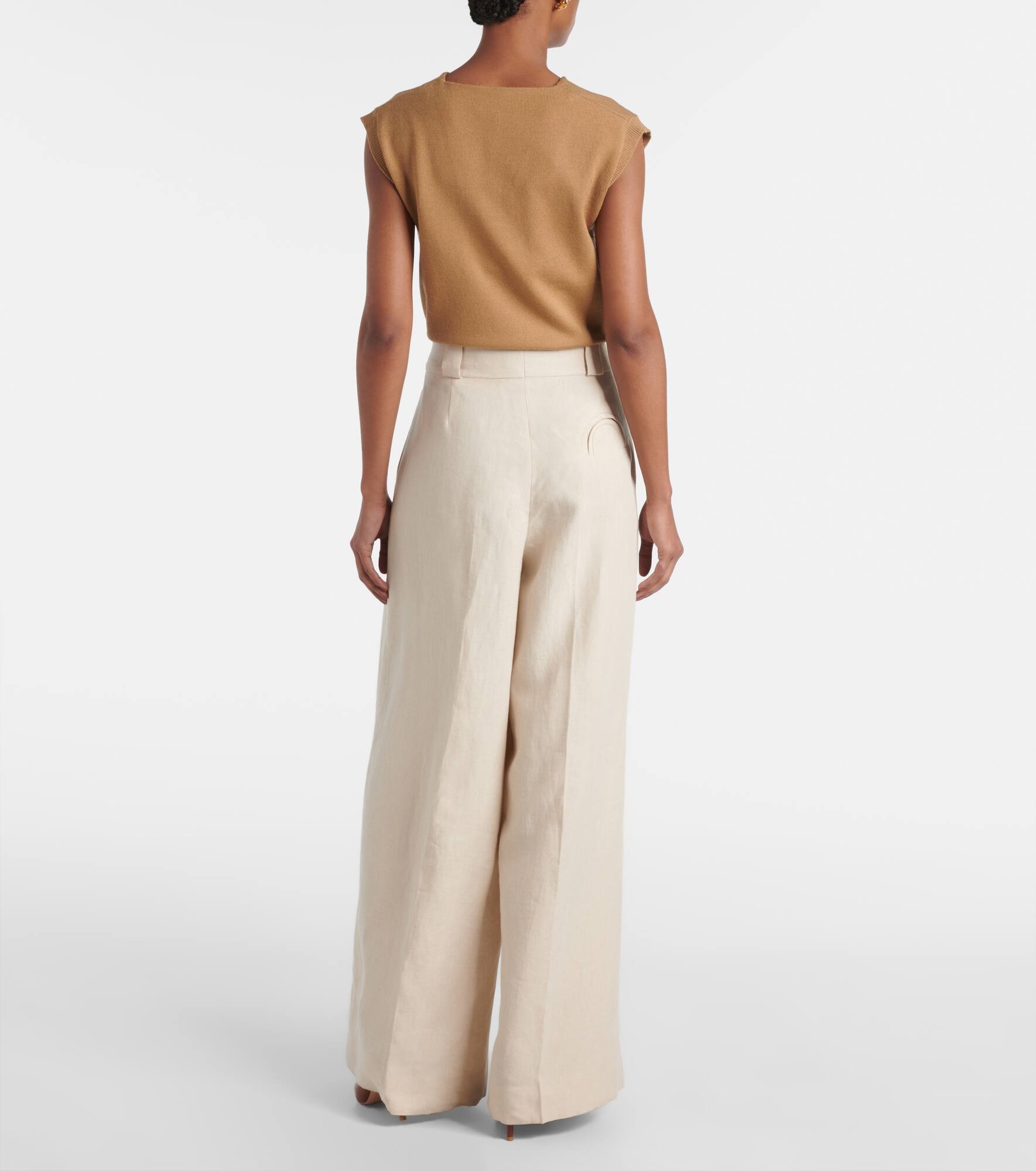 Husi high-rise linen wide-leg pants - 3