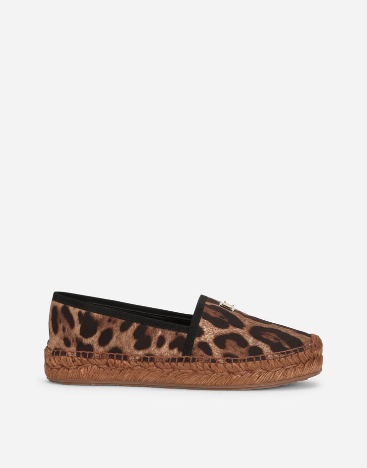 Leopard-print cotton espadrilles with branded plate - 1