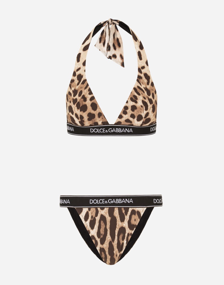 Leopard-print bikini with branded elastic - 1