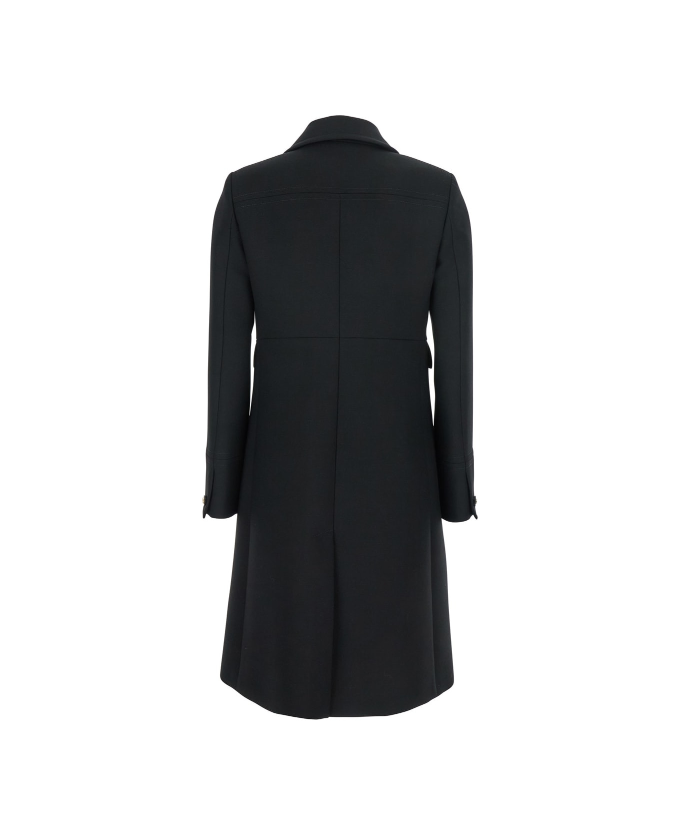 Black Double-breasted Coat With Spread Collar In Wool Woman - 2