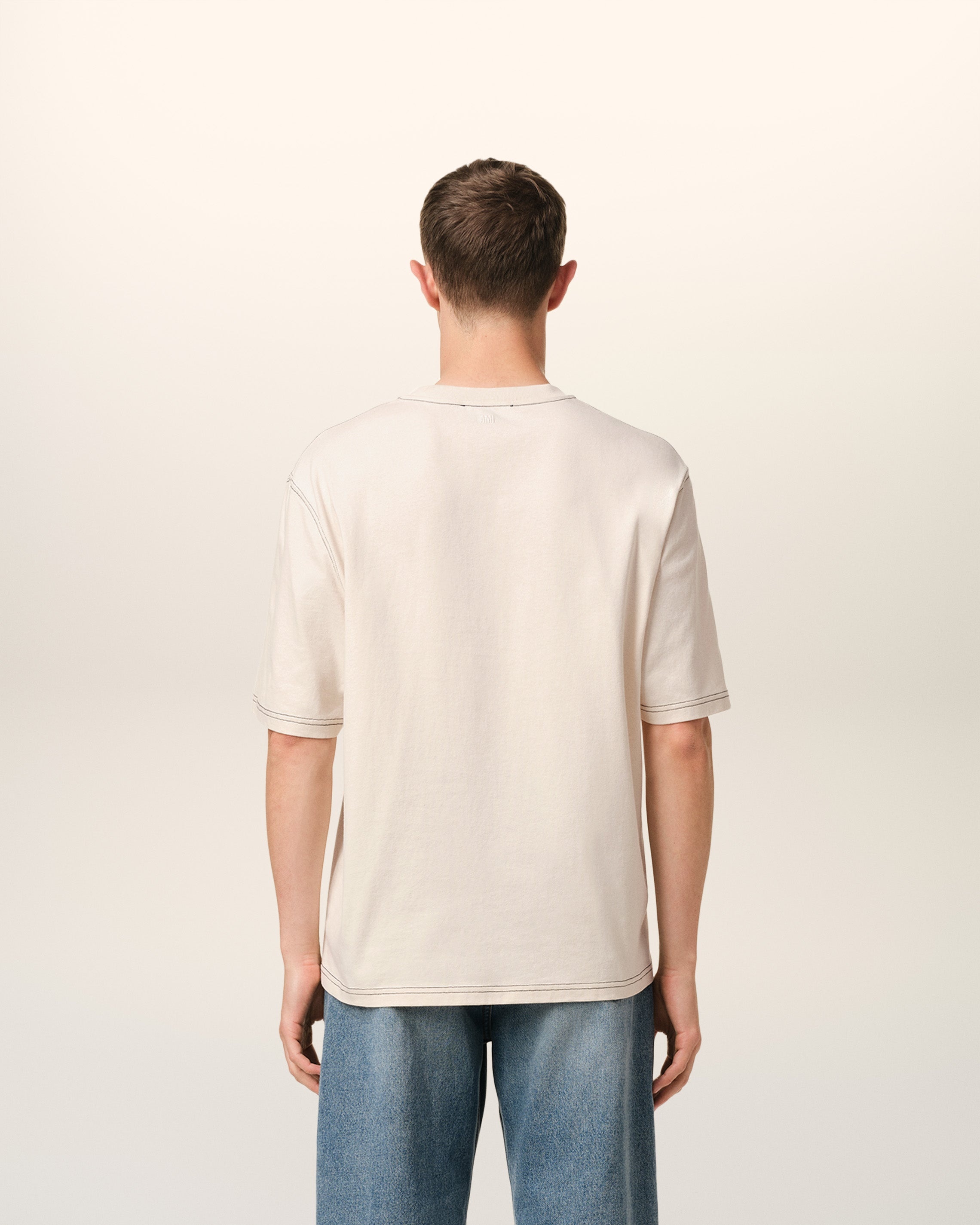 BEIGE COTTON AMI SIGNATURE T-SHIRT - 5