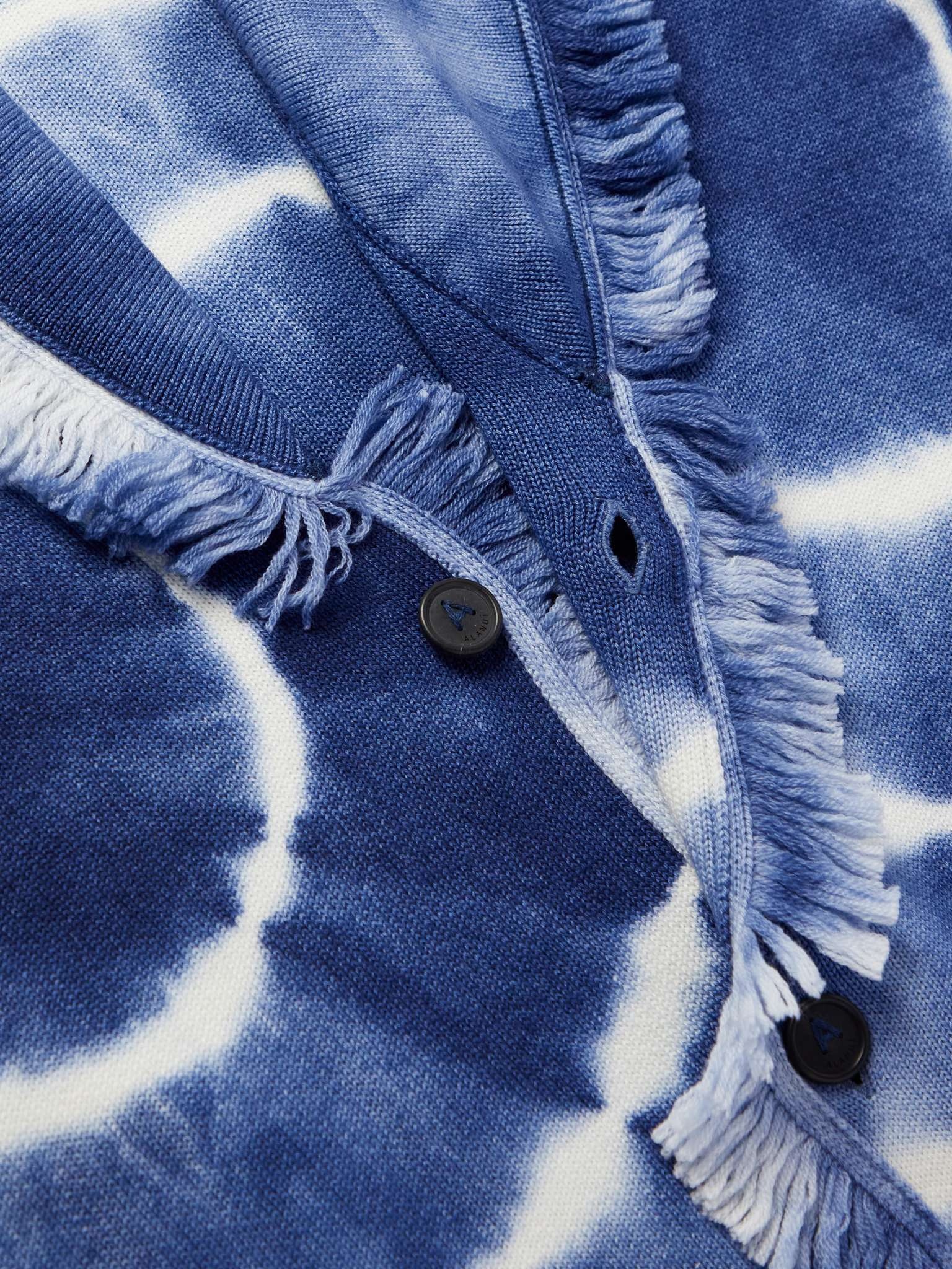Shawl-Collar Fringed Belted Tie-Dyed Wool Cardigan - 6