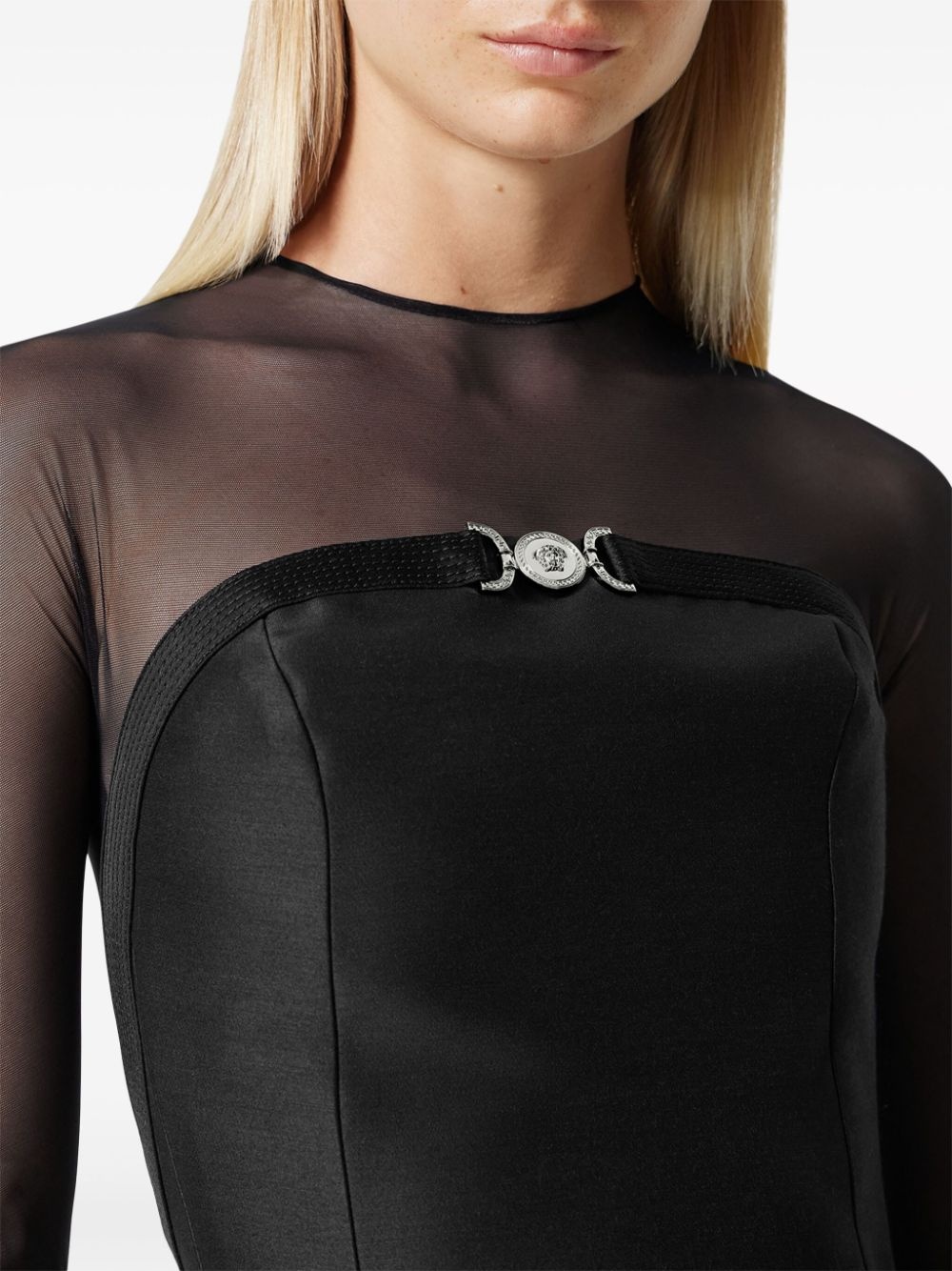 logo-plaque silk dress - 4