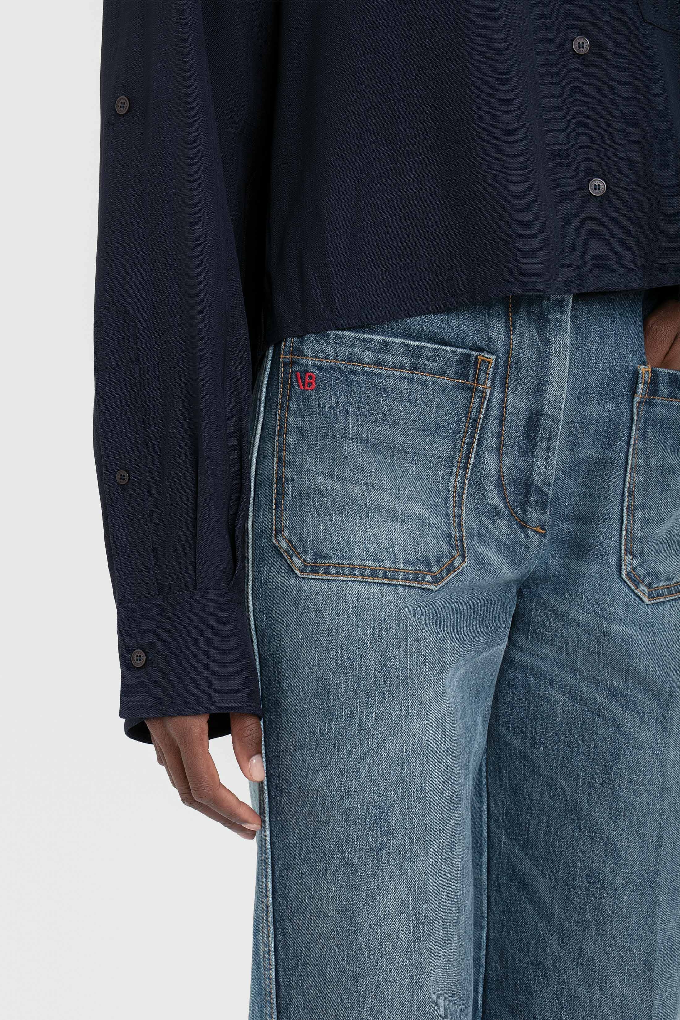 Cropped Patch Pocket Shirt In Ink Blue - 6