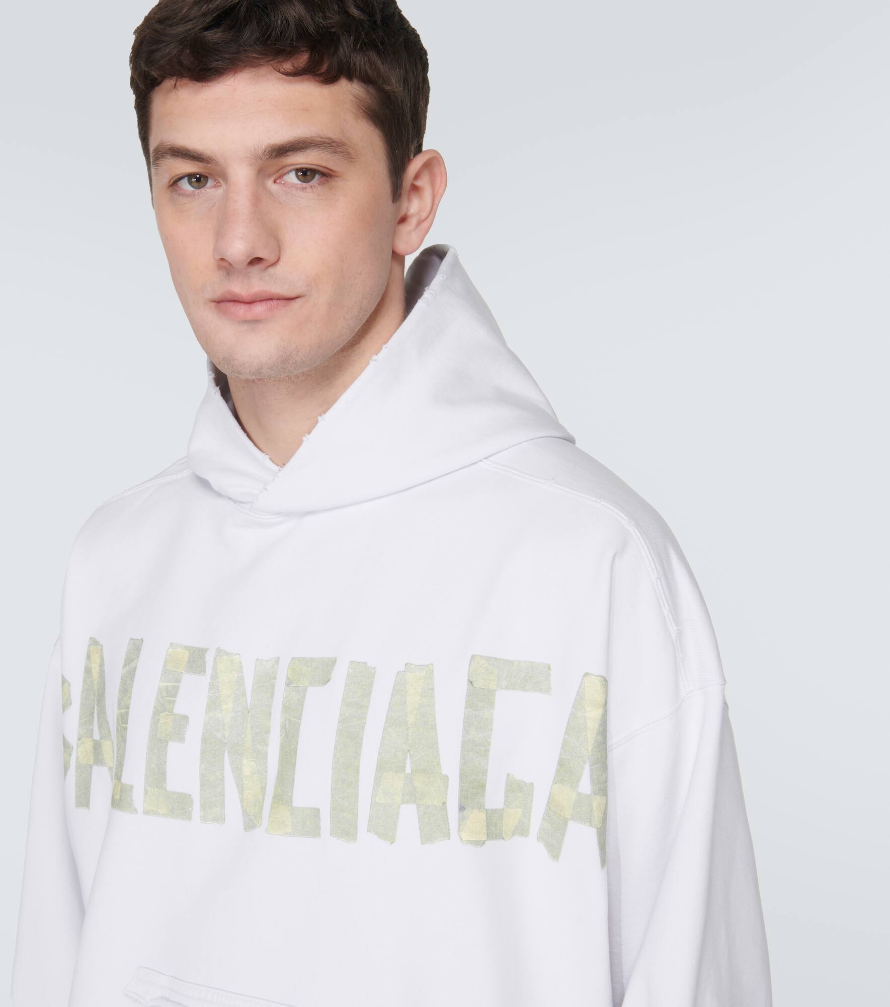 Tape Type Ripped cotton fleece hoodie - 5