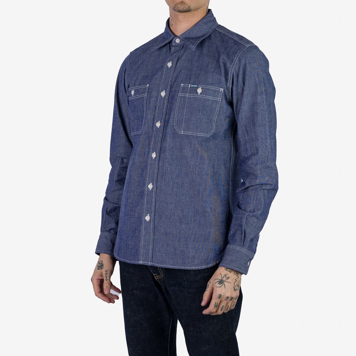 IHSH-363-NAV 10oz Organic Chambray Work Shirt - Navy Blue - 2