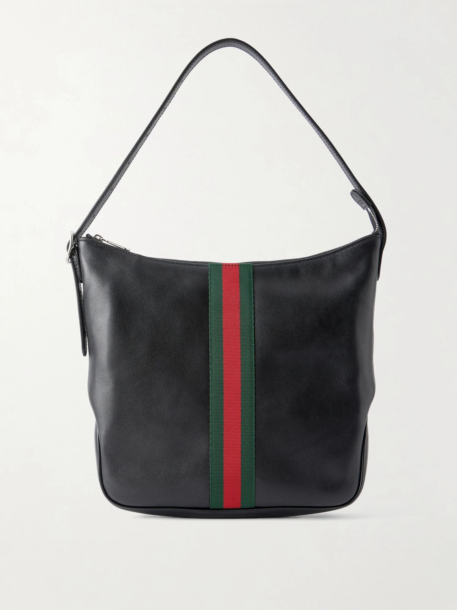 Lunetta Striped Leather Tote Bag Black - 1