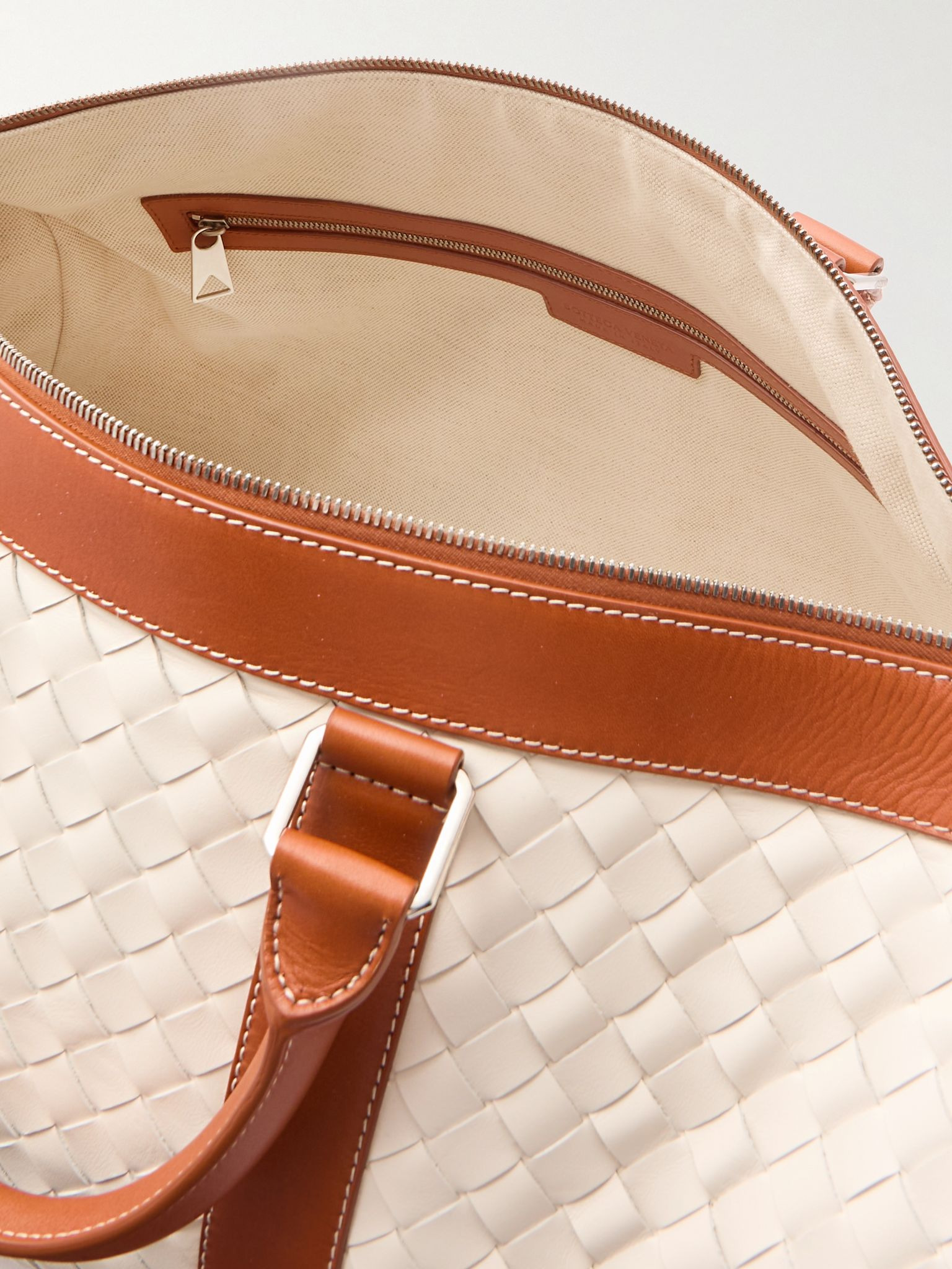 Medium Intrecciato Leather Duffle Bag Cream - 5