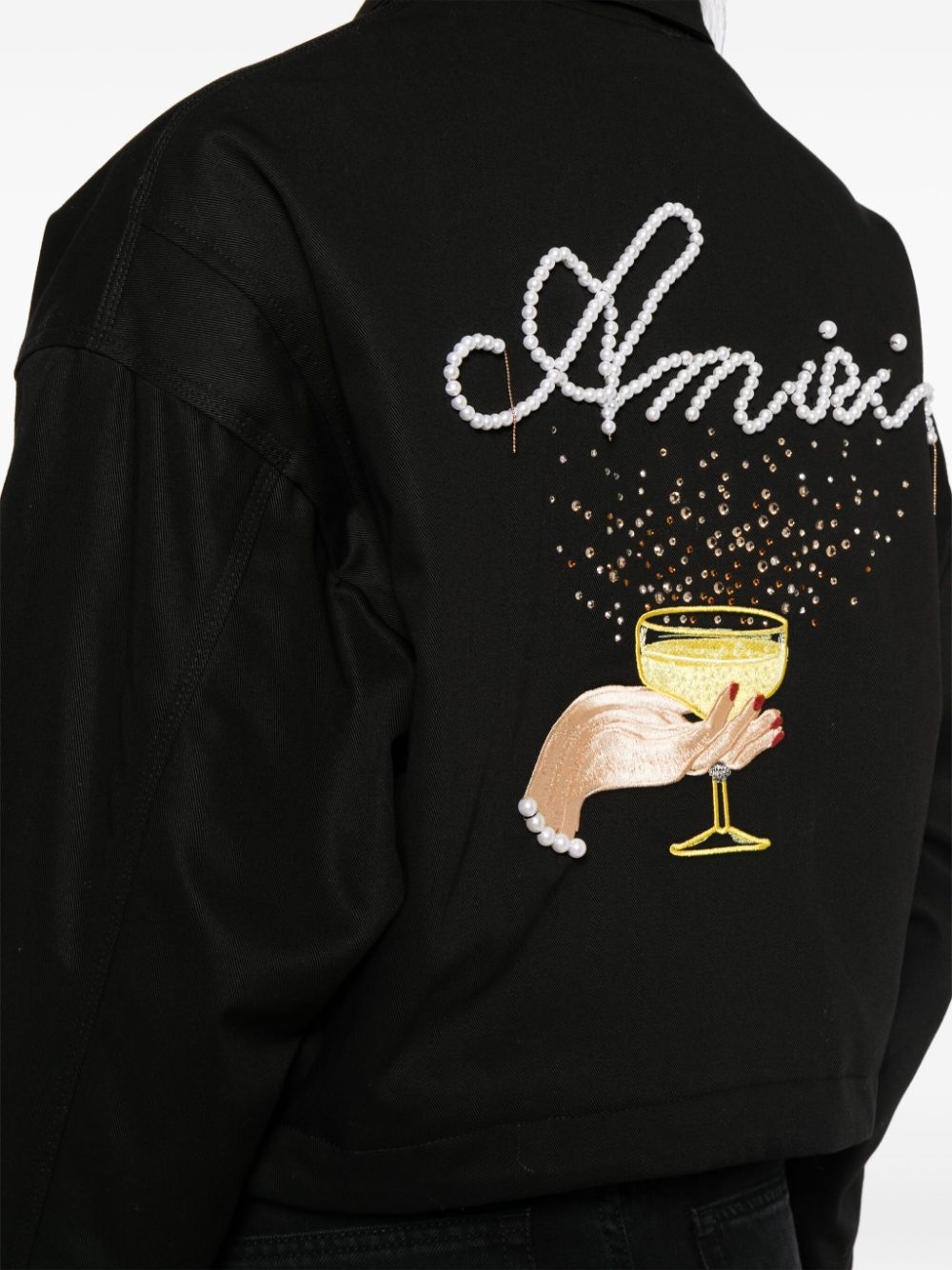 pearl embellishmet denim jacket - 5