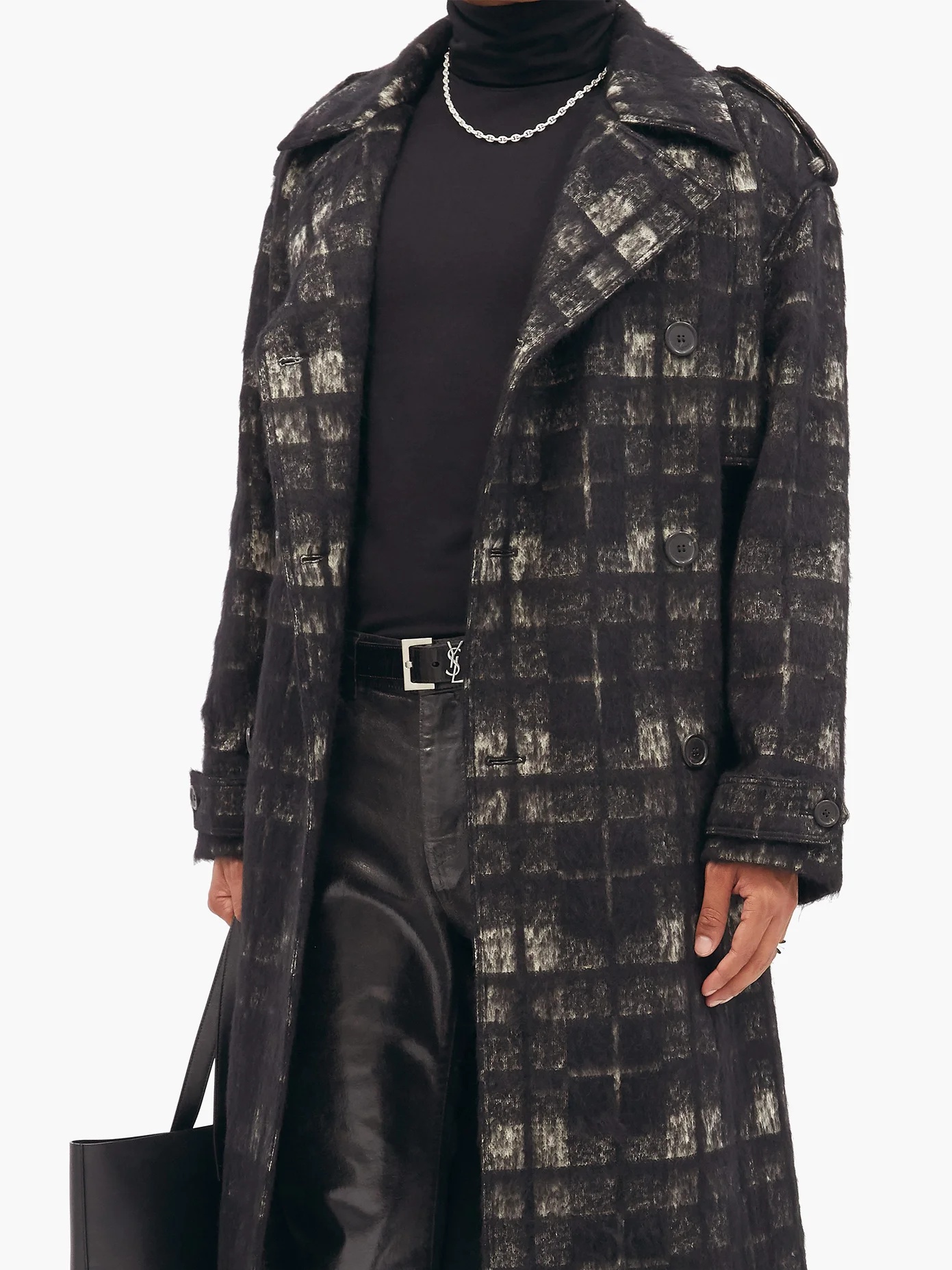 Brushed-check double-breasted overcoat - 6