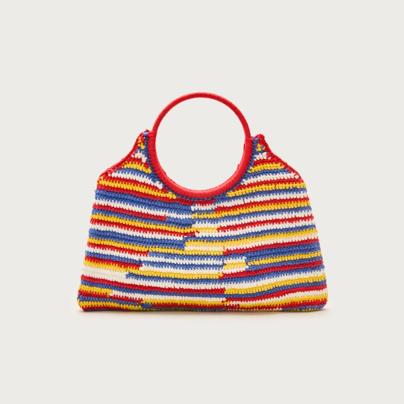 Handcrocheted top-handle bag in stripe 1
