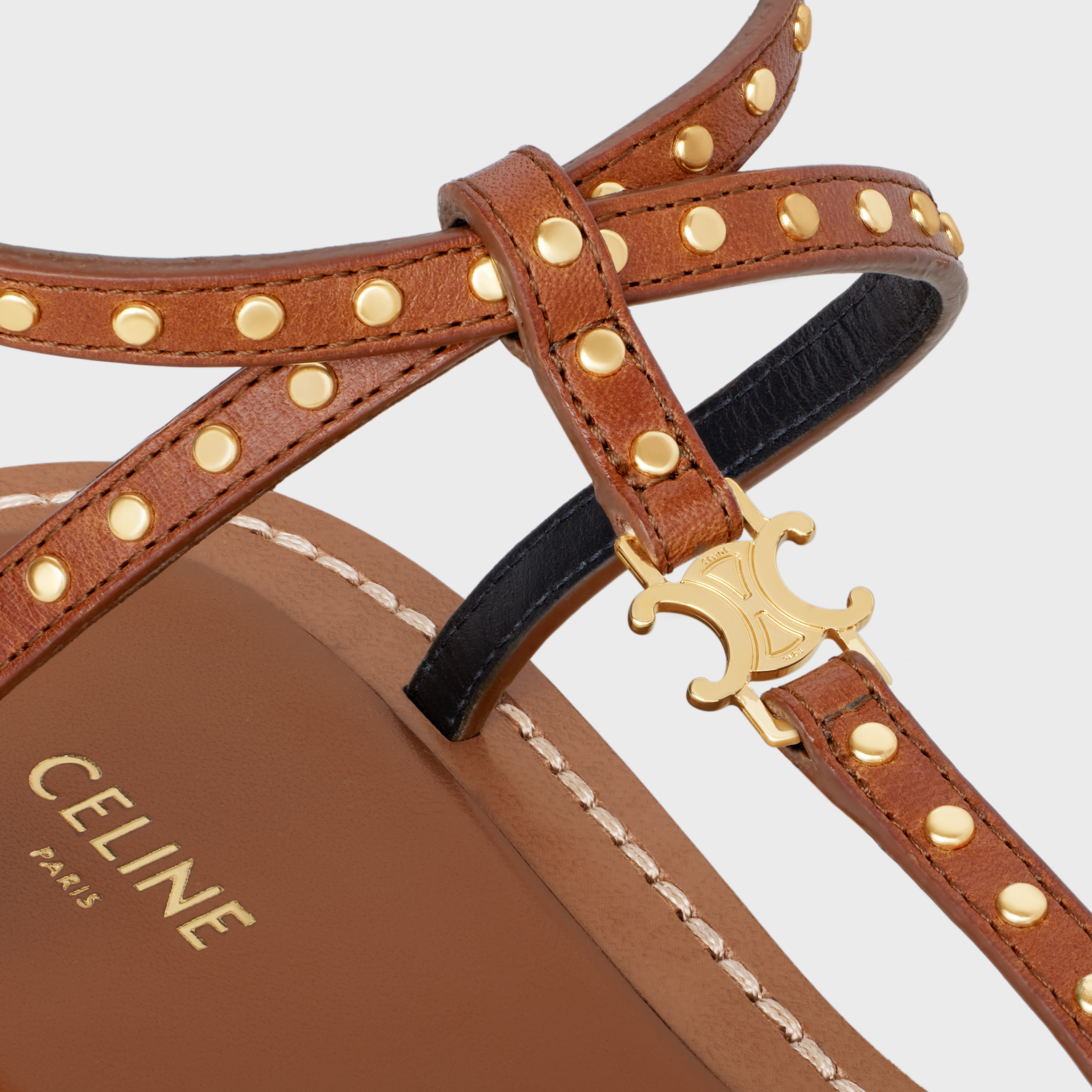 TAILLAT FLAT SANDAL WITH STUDS in CALFSKIN - VEGETAL TANNING & STUDS - 5
