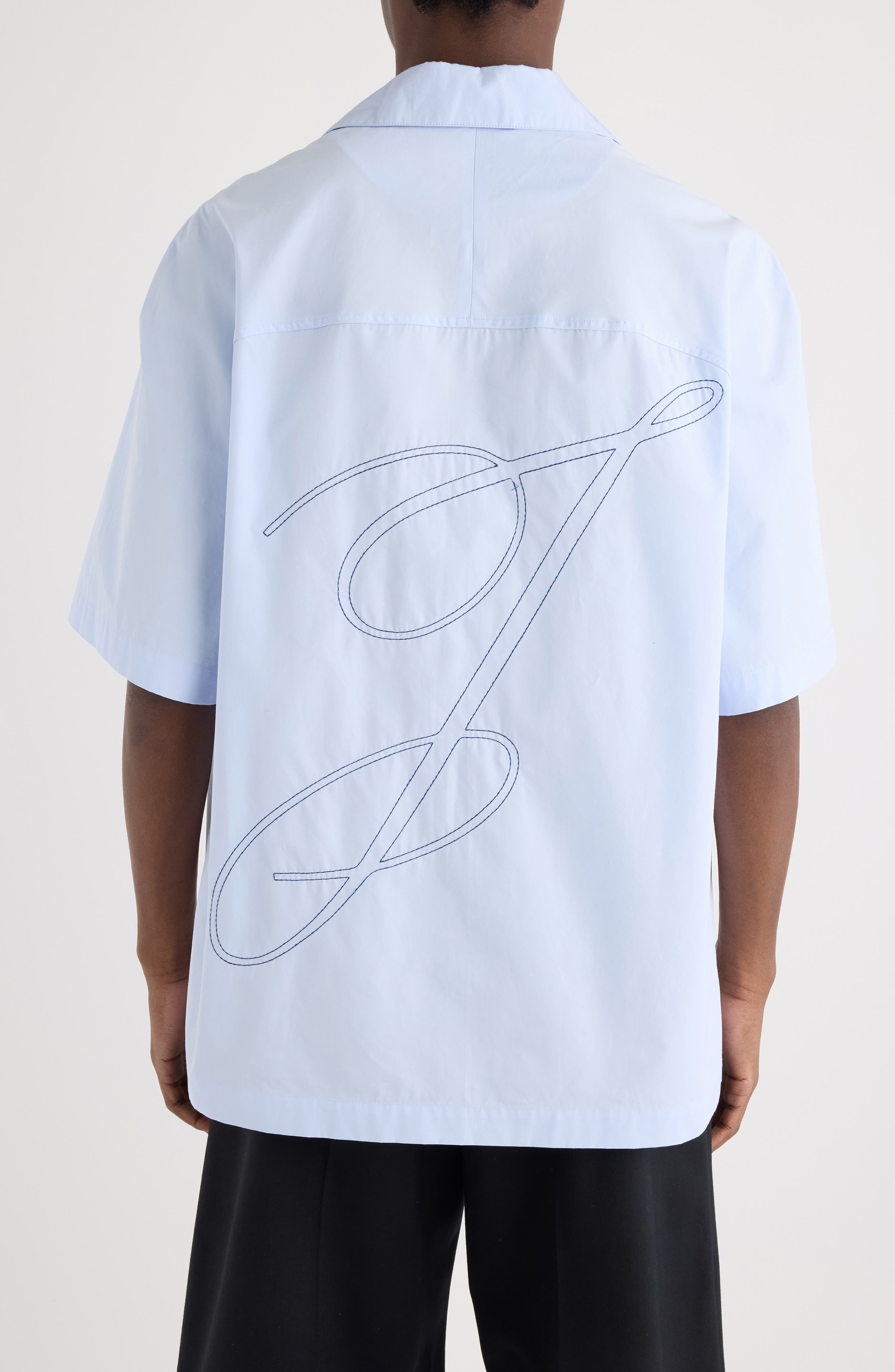 Jacquemus La Chemise Fonccio Embroidered Camp Shirt in J Signature Blue Embroide at Nordstrom - 3
