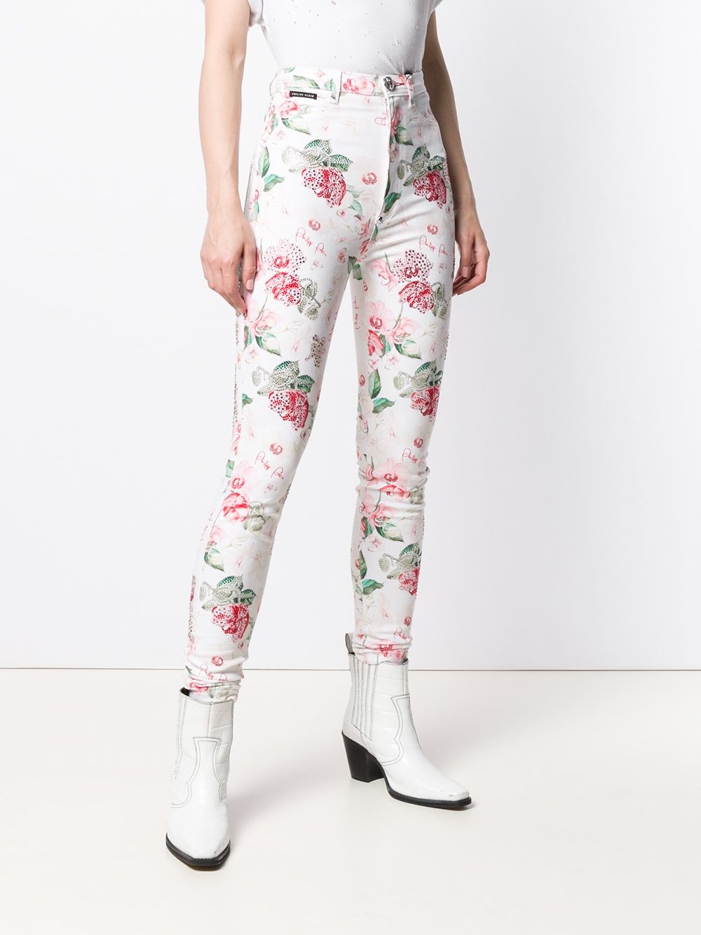 embellished rose print jeans - 3