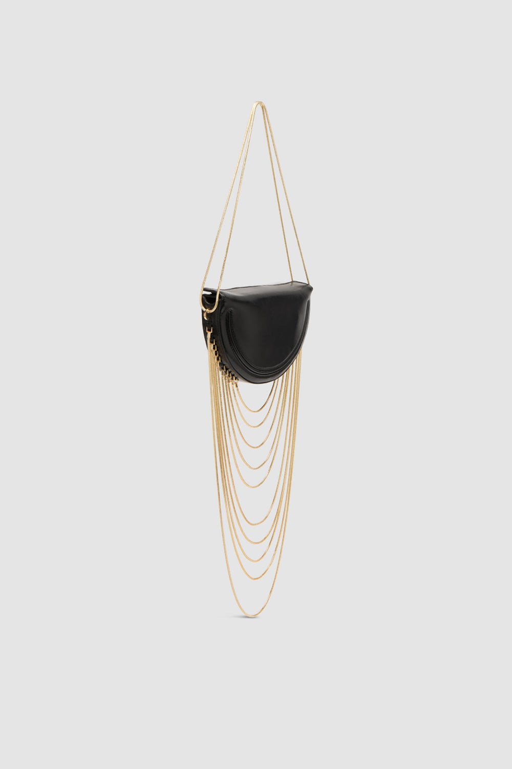 Chime Black Glossy Textured Leather Shoulder Bag - 2