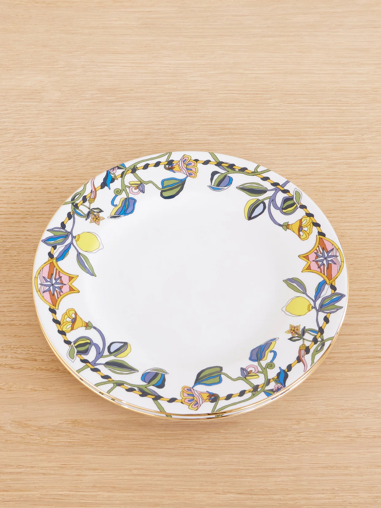 Set Of Two Gold-plated Painted Porcelain Dinner Plates - 1
