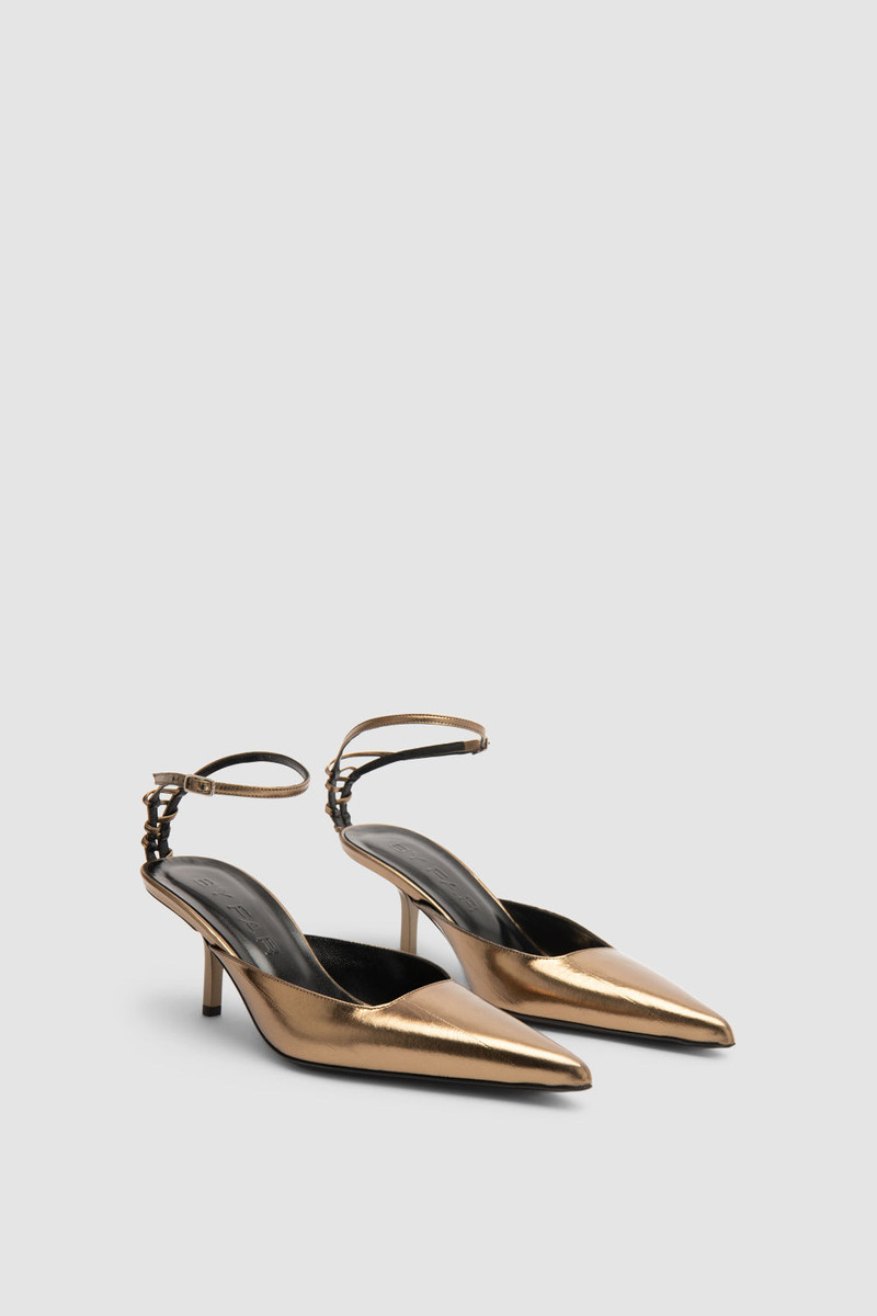 BY FAR Teese Olive Eel Metallic Leather Pump outlook