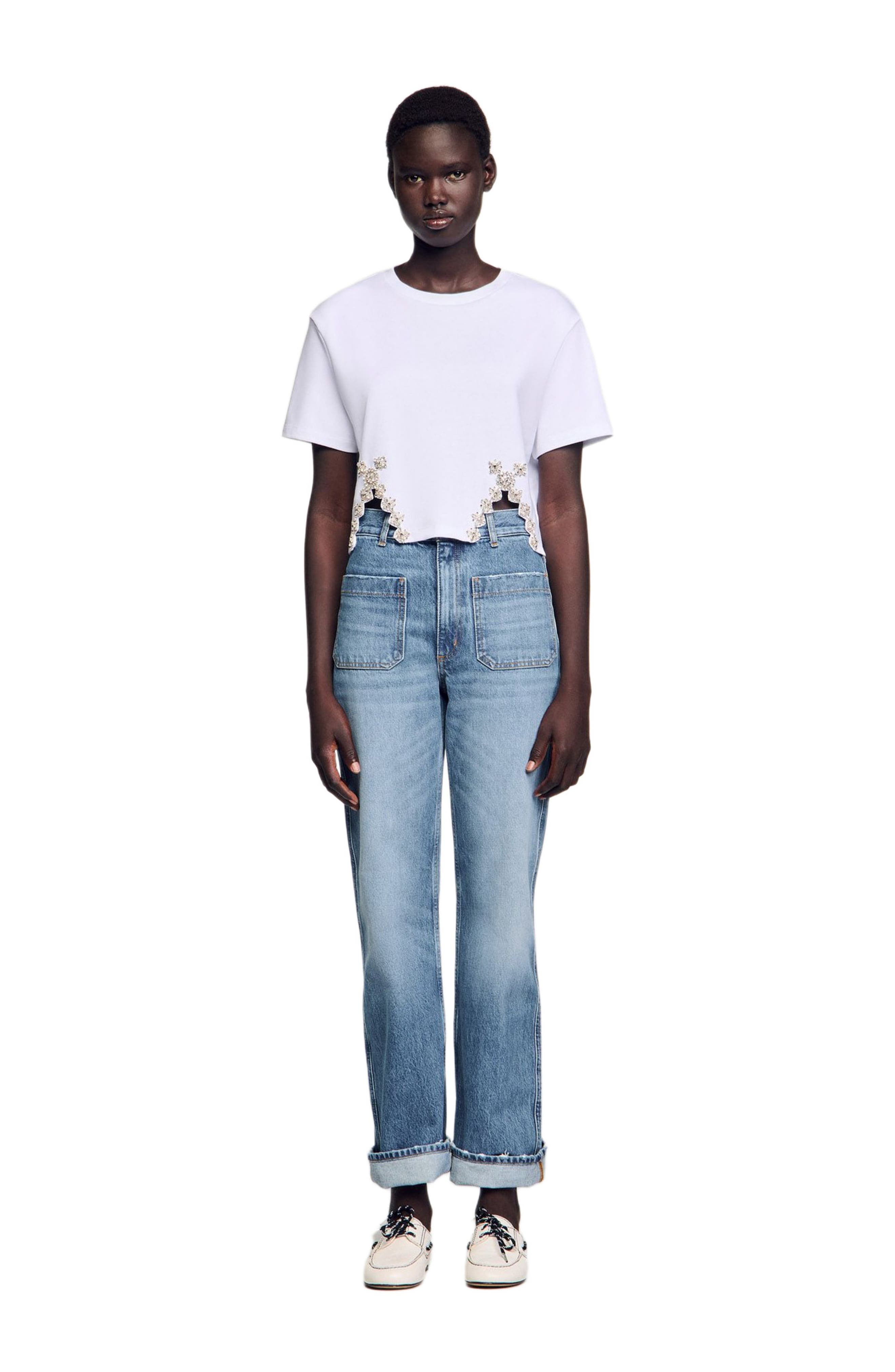 SANDRO Rhinestone crop top in White at Nordstrom - 3