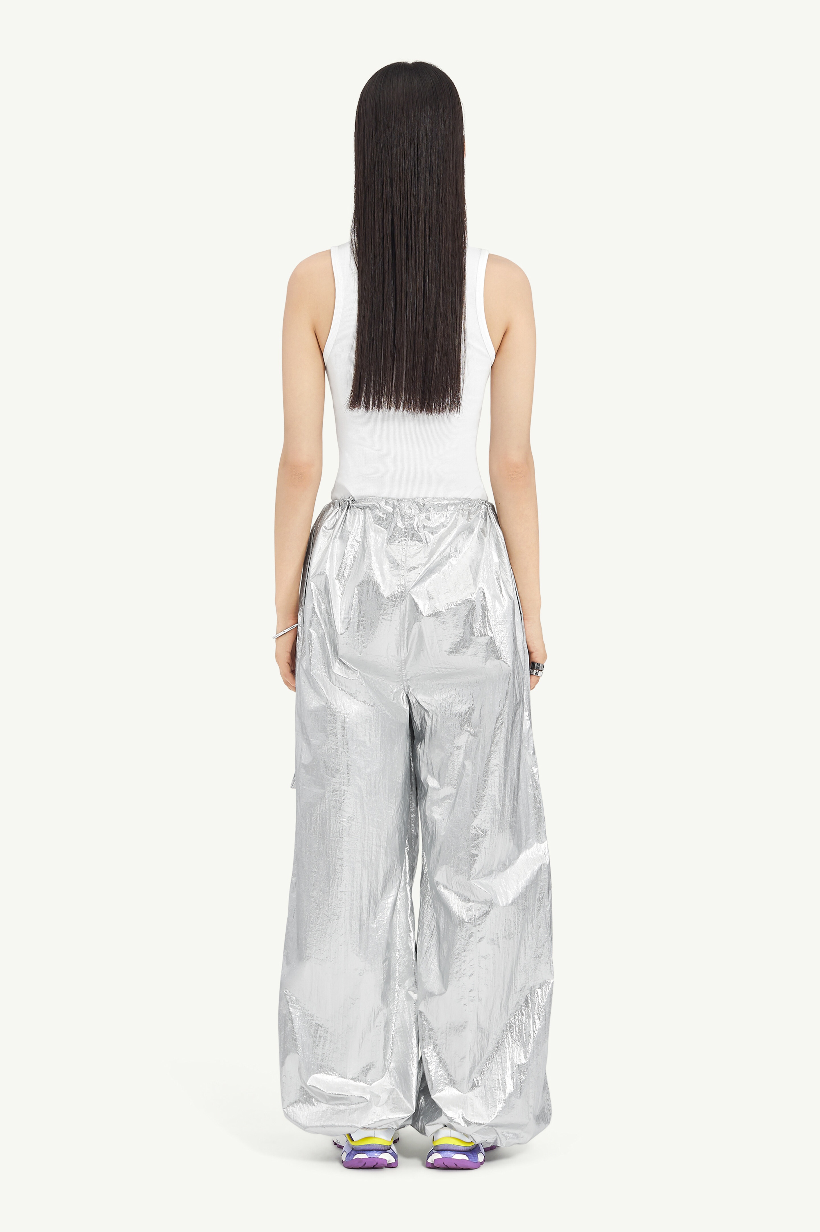 Silver Tyvek Wide-Leg Trousers - 4