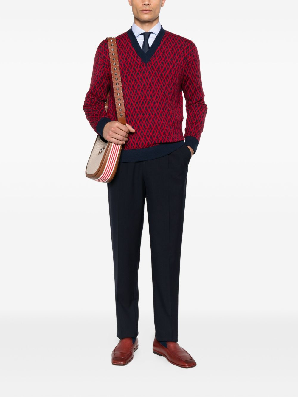 geometric-pattern V-neck sweater - 2