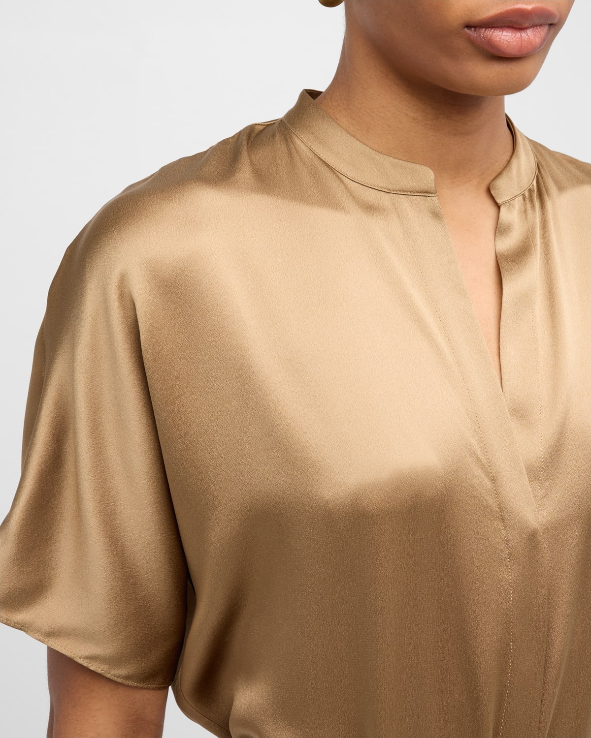 Short-Sleeve Dolman Button-Front Silk Blouse - 6