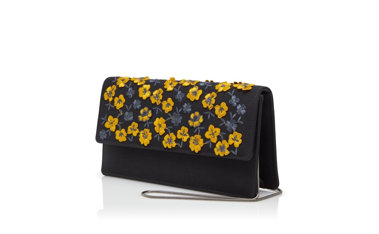 Black and Yellow Silk Embroidered Clutch - 3