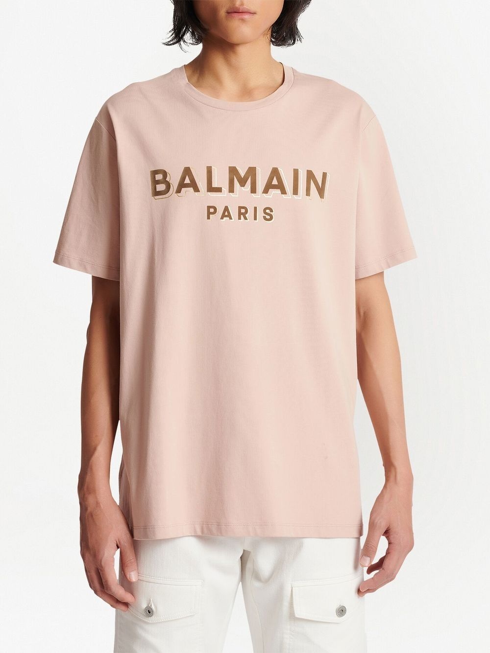 flocked-logo cotton T-shirt - 4