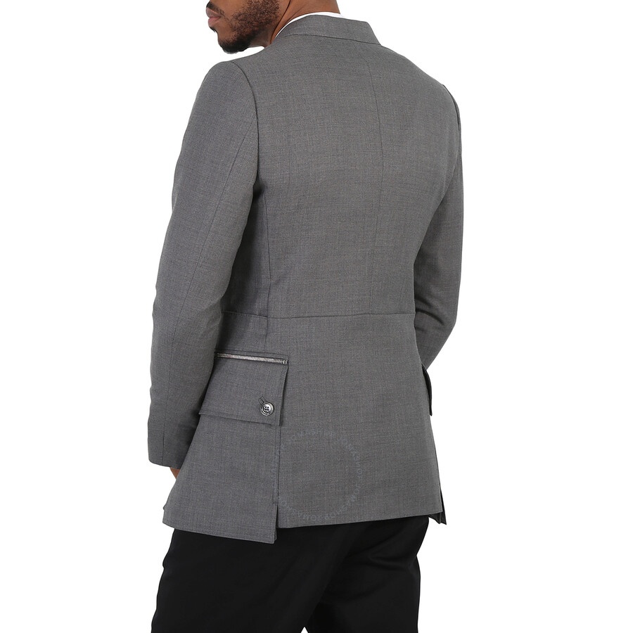 Burberry Charcoal Grey English Fit Wool Tailored Jacket With Cargo Belt Detail - 6