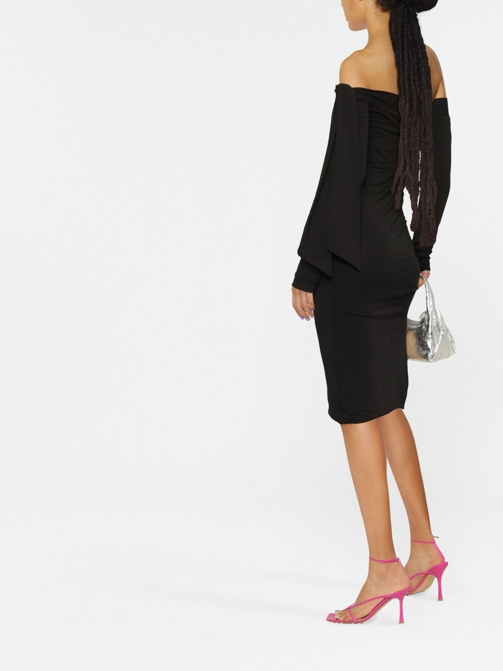 off-shoulder tie-detail midi dress - 3