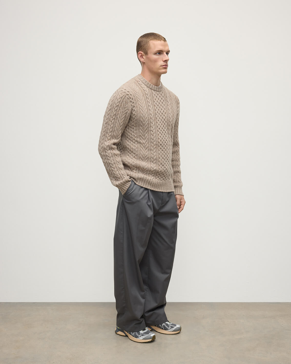 Aran Cable Light Brown Cashmere Jumper - 3