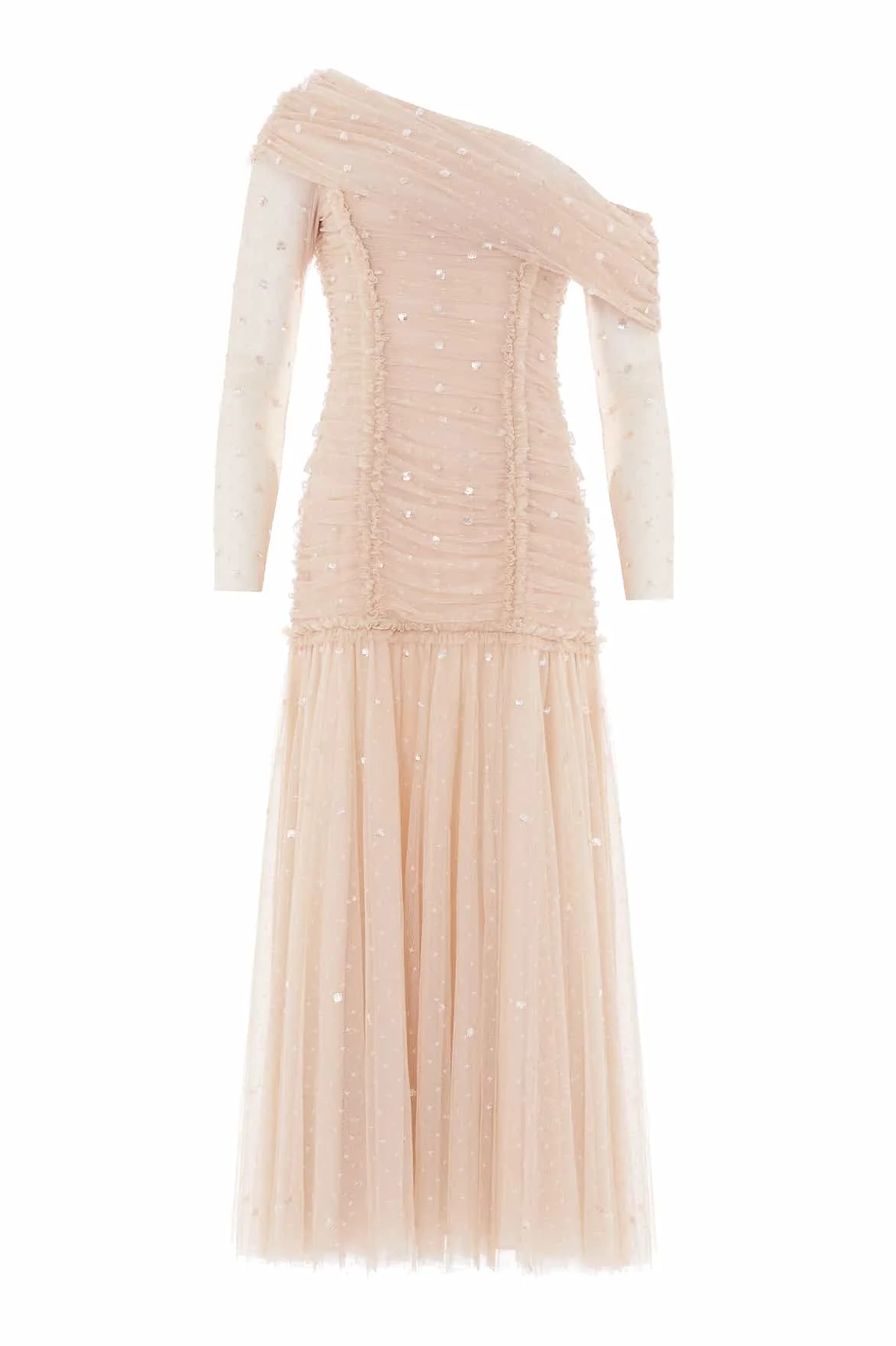 Gigi Dot One-Shoulder Rouched Gown - 1