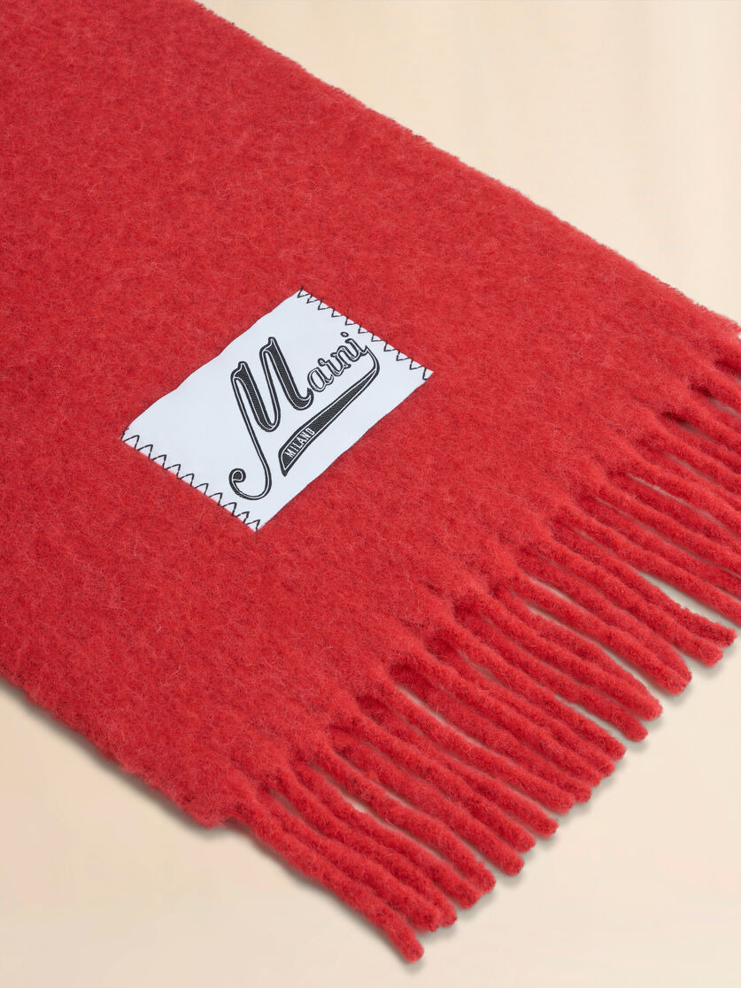 RED BRUSHED ALPACA SCARF WITH FRINGES - 2