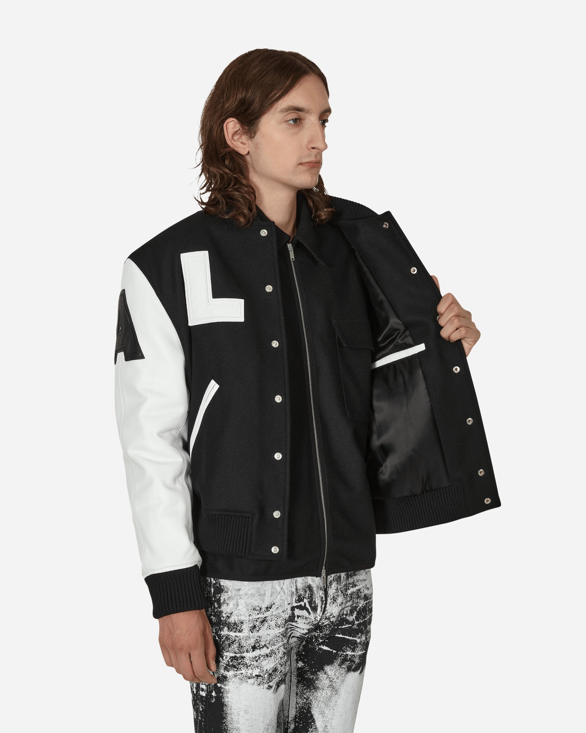 Leather Patch Logo Varsity Jacket Black - 4