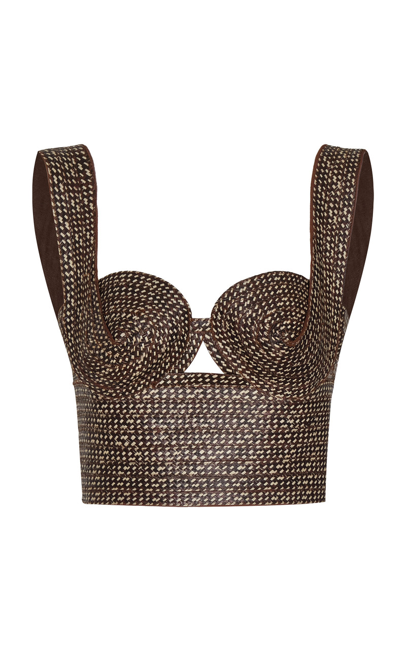 Tabacco Linen-Blend Bustier Top brown 1