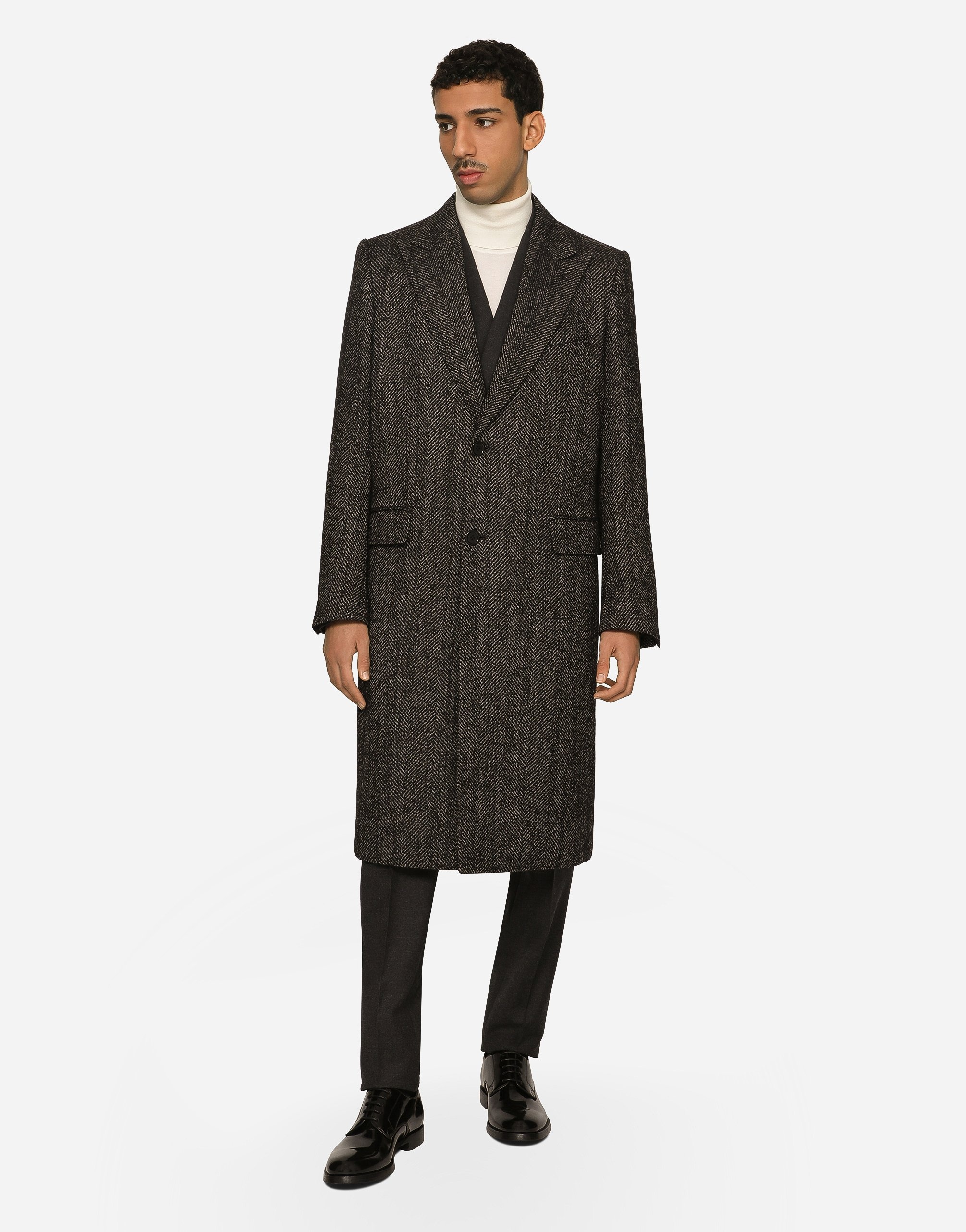 Single-breasted herringbone alpaca wool coat - 2