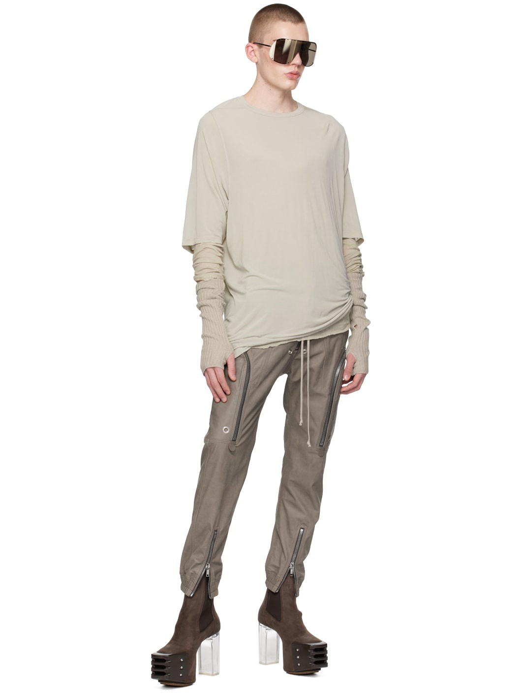 Gray Bauhaus Leather Cargo Pants - 4